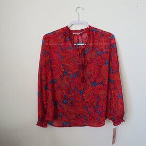 NWT Nanette Lepore Sheer Pink Paisley Floral Bohemian Pullover Blouse Size S